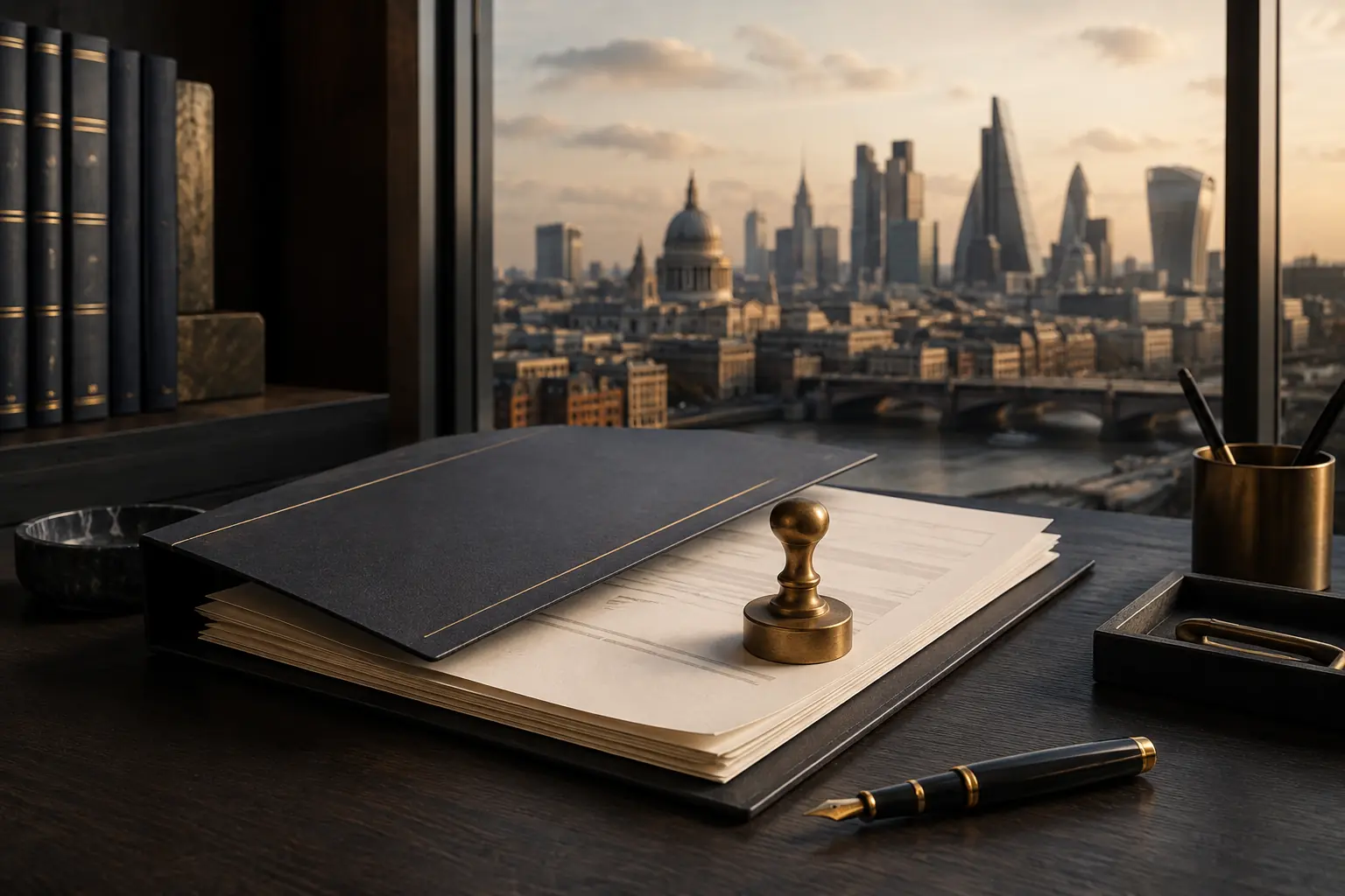 Premium UK company formation documents overlooking the London financial district